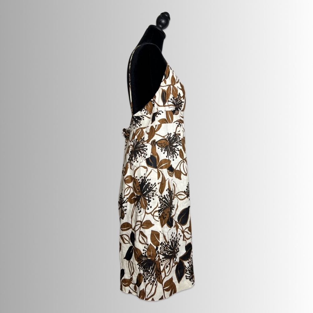 Muse 100% Linen V-Neck Spaghetti Strap Open Back Dress, Floral Design, Size 14 - Picture 3 of 7